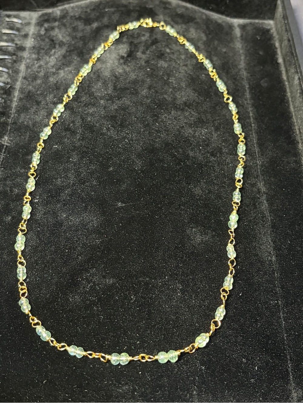 Gold Chain Necklace with Pale Green Beads